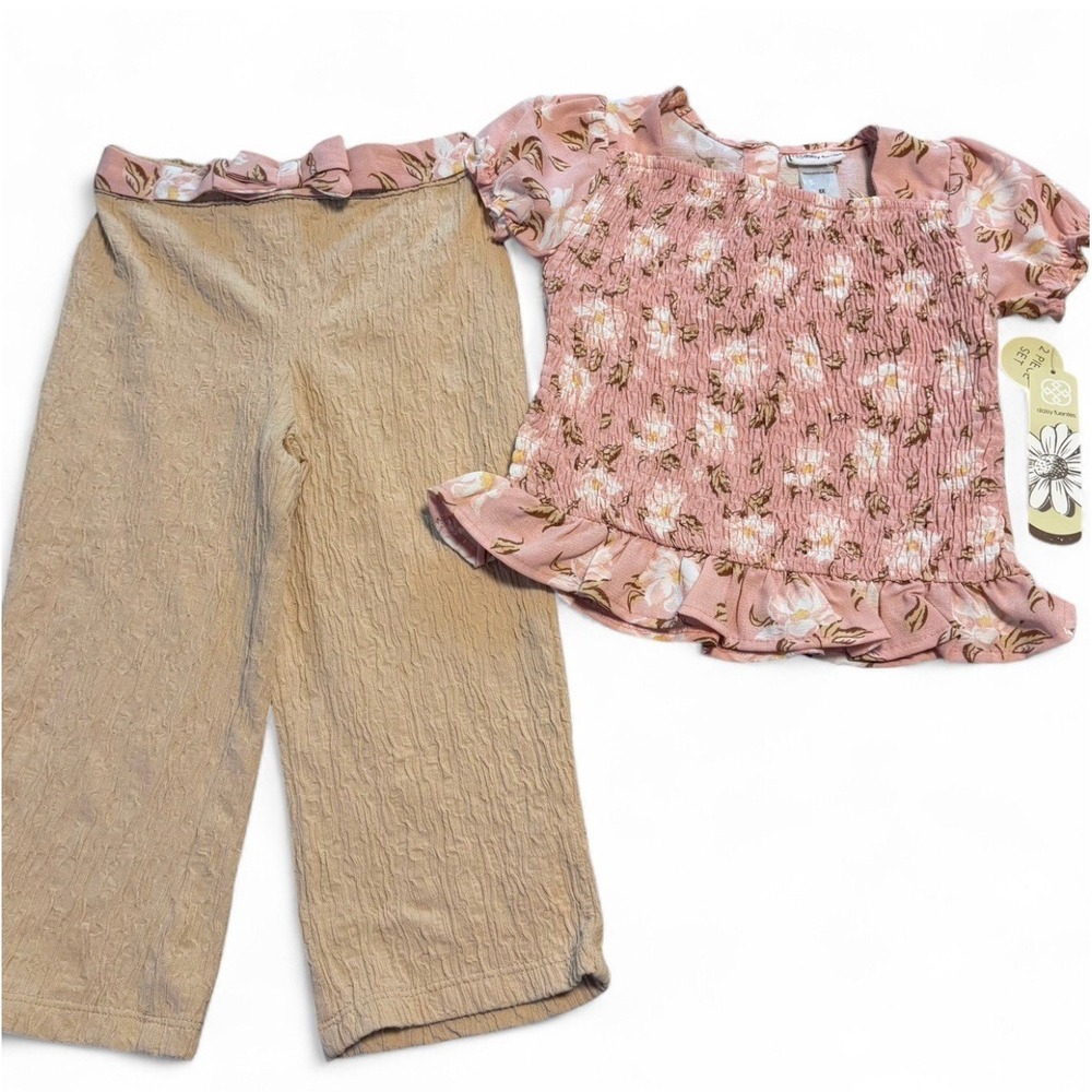 Daisy Fuentes Girls 6X 2PC‎ Outfit Floral Smocked Top Pants Set NWT